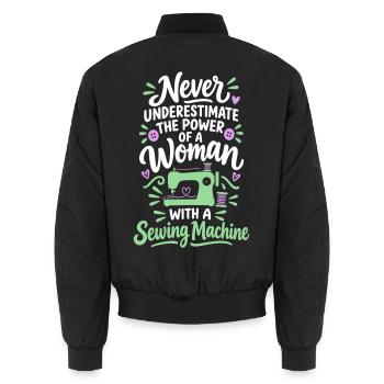Unterschätze niemals eine Frau mit einer Nähmaschine - Unisex Bomberjacke - Schwarz - Hinten - AI Model Male 185 light (185cm)