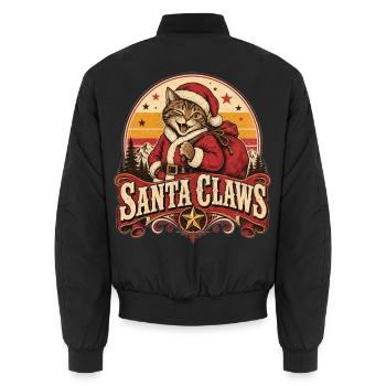Katze Santa Claws Vintage Weihnachten - Unisex Bomberjacke - Schwarz - Hinten - AI Model Male 185 light (185cm)