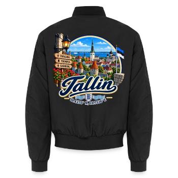 Tallin - Estonia - Estland - Baltikum - Koordinate - Unisex Bomberjacke - Schwarz - Hinten - AI Model Male 185 light (185cm)