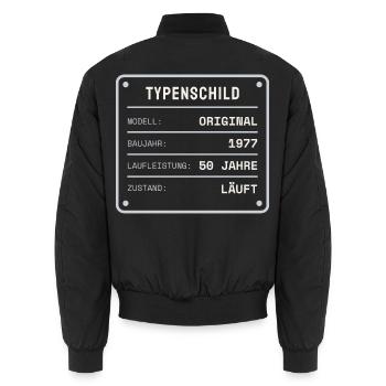 Baujahr 1977 Typenschild - Unisex Bomberjacke - Schwarz - Hinten - AI Model Male 185 light (185cm)