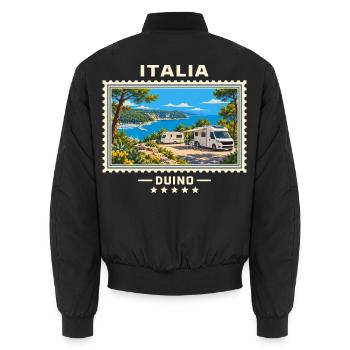 Italien Duino Camping Vintage Reisemarke - Unisex Bomberjacke - Schwarz - Hinten - AI Model Male 185 light (185cm)