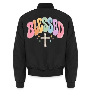 Pastell Kreuz Segensdesign - Unisex Bomberjacke - Schwarz - Hinten - AI Model Male 185 light (185cm)