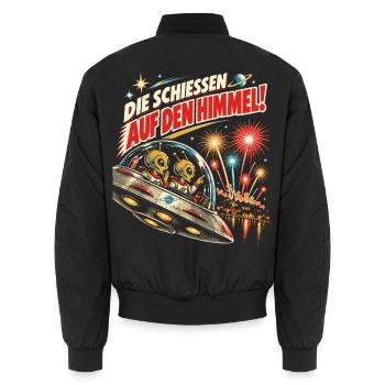Die schießen auf den Himmel – Alien Feuerwerk - Unisex Bomberjacke - Schwarz - Hinten - AI Model Male 185 light (185cm)
