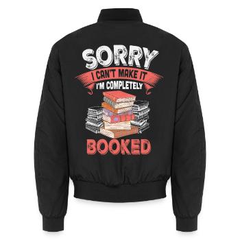 Entschuldigung, alle reserviert: Stapel Bücher - Unisex Bomberjacke - Schwarz - Hinten - AI Model Male 185 light (185cm)