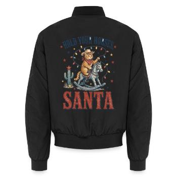 Hold Your Horses, Santa – Cowboy Katze Weihnachten - Unisex Bomberjacke - Schwarz - Hinten - AI Model Male 185 light (185cm)