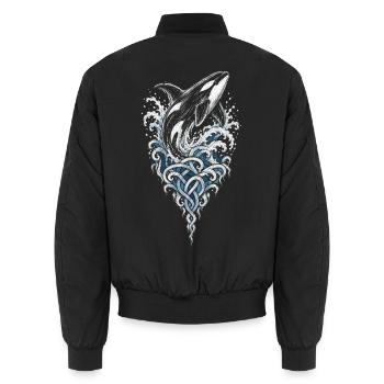 Der Schwertwal im Flechtwerk – Nordischer Orca - Unisex Bomberjacke - Schwarz - Hinten - AI Model Male 185 light (185cm)