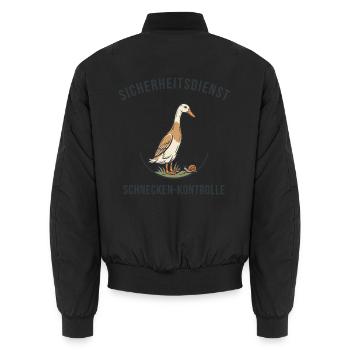 Laufente Sicherheitsdienst – Schnecken-Kontrolle - Unisex Bomberjacke - Schwarz - Hinten - AI Model Male 185 light (185cm)