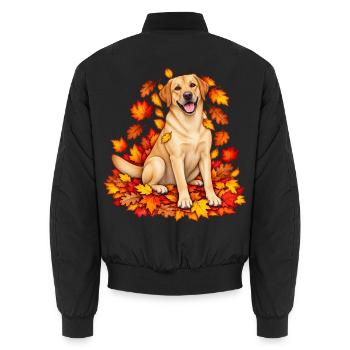 Gelber Labrador im Blätterrausch - Unisex Bomberjacke - Schwarz - Hinten - AI Model Male 185 light (185cm)