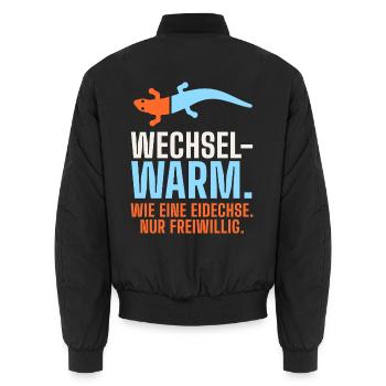 Wechselwarm. Wie eine Eidechse – Sauna & Eisbad - Unisex Bomberjacke - Schwarz - Hinten - AI Model Male 185 light (185cm)
