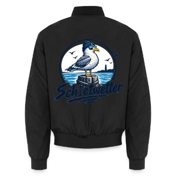 Fischkopp Schietwetter. Wat mutt, dat mutt. - Unisex Bomberjacke - Schwarz - Hinten - AI Model Male 185 light (185cm)