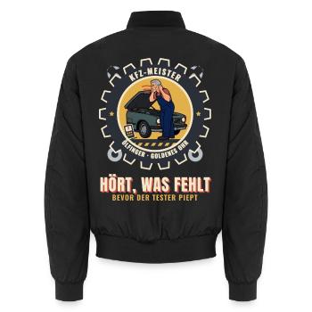 Kfz-Meister – Mechaniker Werkstatt Meisterbrief - Unisex Bomberjacke - Schwarz - Hinten - AI Model Male 185 light (185cm)