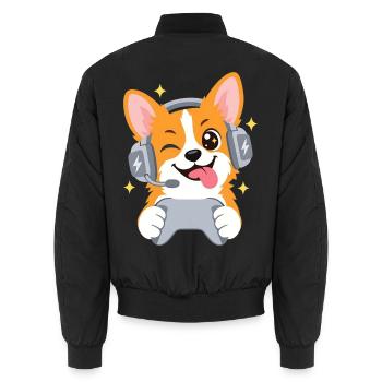 Gaming Corgi mit Headset und Controller - Unisex Bomberjacke - Schwarz - Hinten - AI Model Male 185 light (185cm)