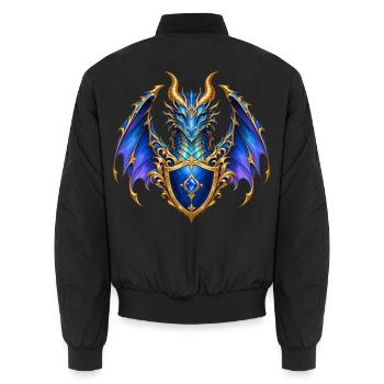 Saphirblauer Drache – Goldenes Wappenschild - Unisex Bomberjacke - Schwarz - Hinten - AI Model Male 185 light (185cm)