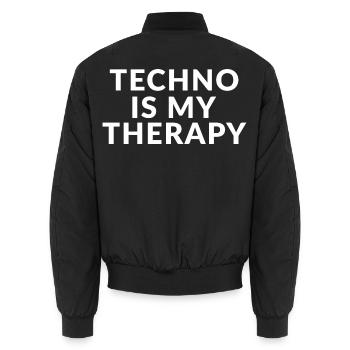 Techno ist meine Therapie - Unisex Bomberjacke - Schwarz - Hinten - AI Model Male 185 light (185cm)