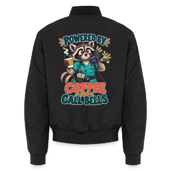  Powered by Coffee and Call Bells Waschbär - Unisex Bomberjacke - Schwarz - Hinten - AI Model Male 185 light (185cm)