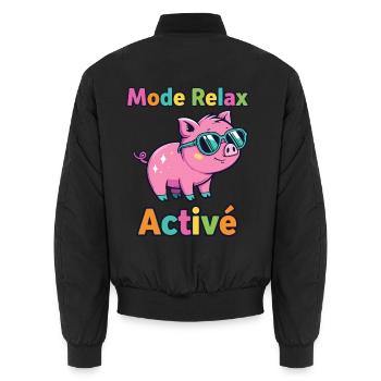Entspannter Modus Active Funky Pig - Unisex Bomberjacke - Schwarz - Hinten - AI Model Male 185 light (185cm)
