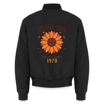 Vintage Soul Blume 1970 - Unisex Bomberjacke - Schwarz - Hinten - AI Model Male 185 light (185cm)