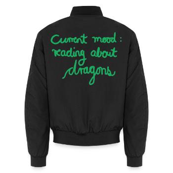 Current Mood: Reading About Dragons  - Unisex Bomberjacke - Schwarz - Hinten - AI Model Male 185 light (185cm)