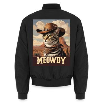 Western- und Wüsten-Meowdy Cowboy-Katze - Unisex Bomberjacke - Schwarz - Hinten - AI Model Male 185 light (185cm)