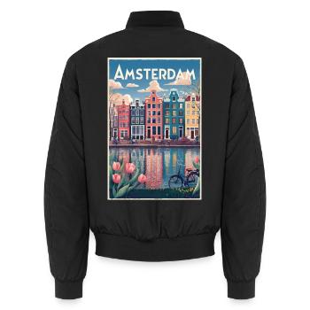 Amsterdamer Kanalporträt - Unisex Bomberjacke - Schwarz - Hinten - AI Model Male 185 light (185cm)