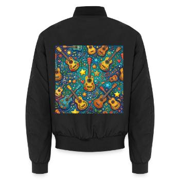 Psychedelische Gitarre Im 60er Hippie Stil - Unisex Bomberjacke - Schwarz - Hinten - AI Model Male 185 light (185cm)