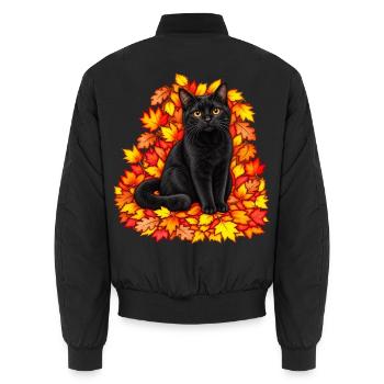 Schwarze Katze im Herbstlaub - Unisex Bomberjacke - Schwarz - Hinten - AI Model Male 185 light (185cm)