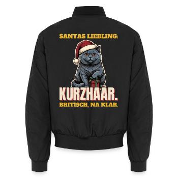 Santas Liebling: Britisch Kurzhaar mit Mütze - Unisex Bomberjacke - Schwarz - Hinten - AI Model Male 185 light (185cm)