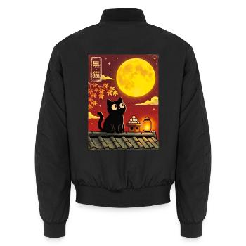 Schwarze Katze unter Vollmond - Unisex Bomberjacke - Schwarz - Hinten - AI Model Male 185 light (185cm)