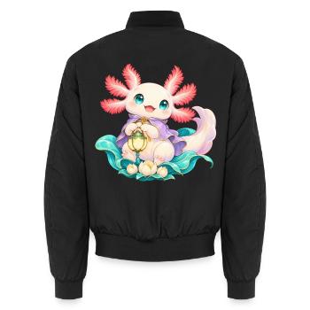 Süßer Axolotl mit Laterne | Noventra - Unisex Bomberjacke - Schwarz - Hinten - AI Model Male 185 light (185cm)