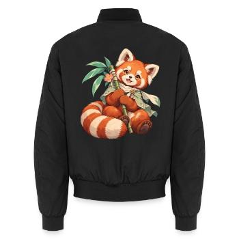 Roter Panda mit Bambus | Noventra - Unisex Bomberjacke - Schwarz - Hinten - AI Model Male 185 light (185cm)