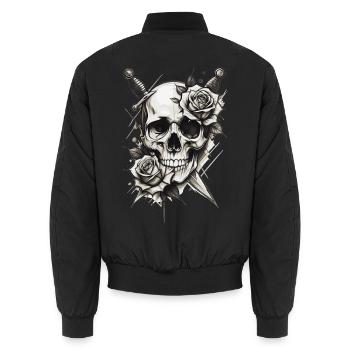 Dunkler Schädel mit Rosen Gothic Tattoo Stil - Unisex Bomberjacke - Schwarz - Hinten - AI Model Male 185 light (185cm)