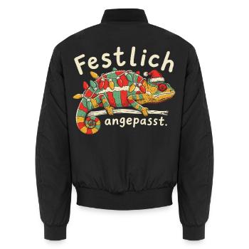 Weihnachts Chamäleon mit Lichterkette und Mütze - Unisex Bomberjacke - Schwarz - Hinten - AI Model Male 185 light (185cm)
