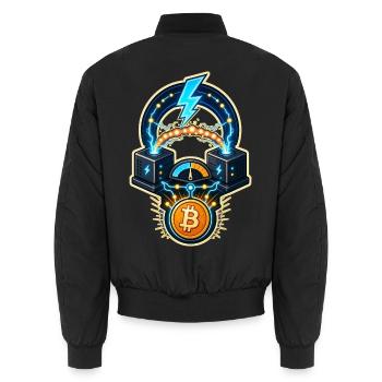 Bitcoin Lightning Kanal Knoten Routing - Unisex Bomberjacke - Schwarz - Hinten - AI Model Male 185 light (185cm)