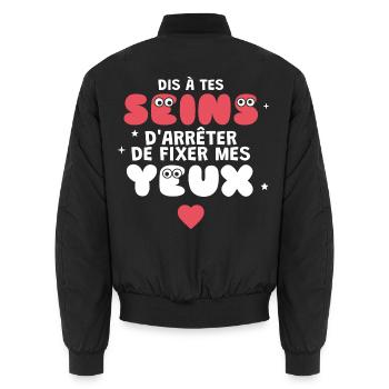 Sag deinen Brüsten Humor Paar - Unisex Bomberjacke - Schwarz - Hinten - AI Model Male 185 light (185cm)