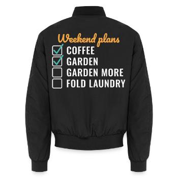 Wochenendpläne Kaffeegarten Mehr - Unisex Bomberjacke - Schwarz - Hinten - AI Model Male 185 light (185cm)