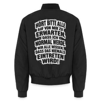Lustiger Spruch Hört bitte alle auf, von mir zu... - Unisex Bomberjacke - Schwarz - Hinten - AI Model Male 185 light (185cm)