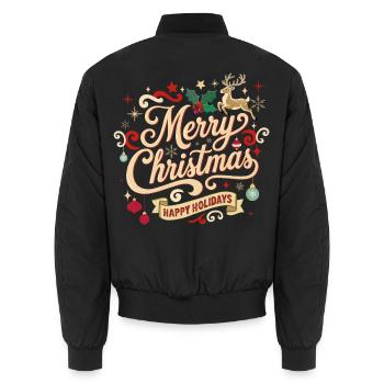 Merry Christmas Vintage Schriftzug - Unisex Bomberjacke - Schwarz - Hinten - AI Model Male 185 light (185cm)