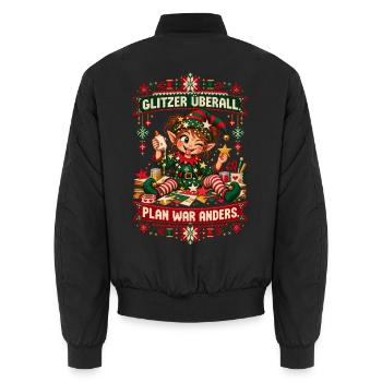 Glitzer überall. Plan war anders. - Unisex Bomberjacke - Schwarz - Hinten - AI Model Male 185 light (185cm)