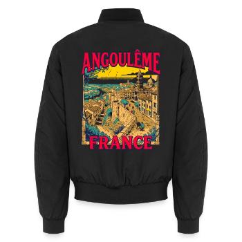 View City Vintage Angouleme France European - Unisex Bomberjacke - Schwarz - Hinten - AI Model Male 185 light (185cm)