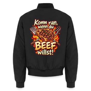 Komm ran, wenn du Beef willst! – Steak & BBQ - Unisex Bomberjacke - Schwarz - Hinten - AI Model Male 185 light (185cm)