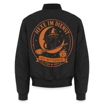 Hexe im Dienst, Vintage Katze Halloween Badge - Unisex Bomberjacke - Schwarz - Hinten - AI Model Male 185 light (185cm)