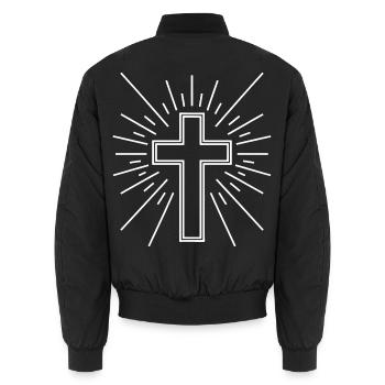 Strahlendes Kreuz-Emblem - Unisex Bomberjacke - Schwarz - Hinten - AI Model Male 185 light (185cm)