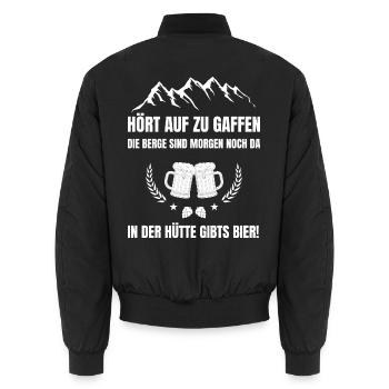 Hört auf zu gaffen in der Hütte gibts Bier - Unisex Bomberjacke - Schwarz - Hinten - AI Model Male 185 light (185cm)