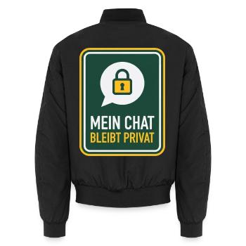 Mein Chat bleibt privat Schild Satire - Unisex Bomberjacke - Schwarz - Hinten - AI Model Male 185 light (185cm)
