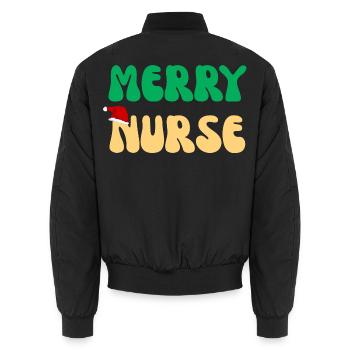 Frohe Nurse Weihnachtspullover Retro Nurse Geschenk - Unisex Bomberjacke - Schwarz - Hinten - AI Model Male 185 light (185cm)