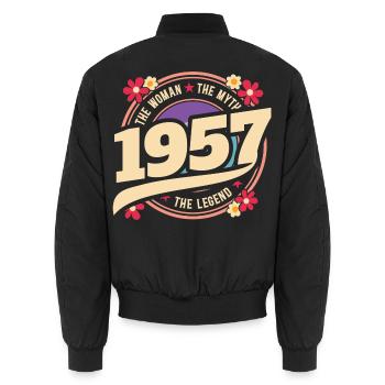 1957 70 Jahre Jubiläum Vintage Woman - Unisex Bomberjacke - Schwarz - Hinten - AI Model Male 185 light (185cm)