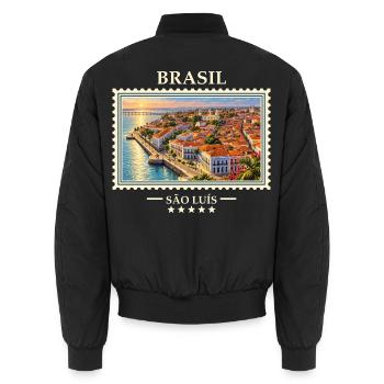 Brasilien São Luís Vintage Reisemarke - Unisex Bomberjacke - Schwarz - Hinten - AI Model Male 185 light (185cm)