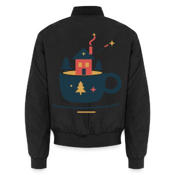 Waldhütte im Kakaobecher – gemütlicher Winter - Unisex Bomberjacke - Schwarz - Hinten - AI Model Male 185 light (185cm)