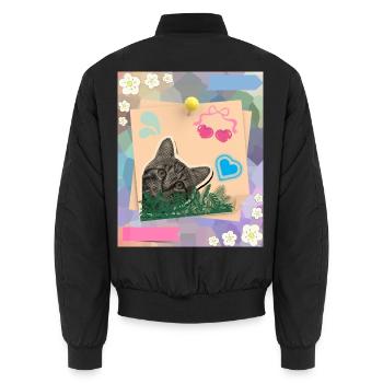 Cat_and_notes_-4500_x_5400_px- - Unisex Bomberjacke - Schwarz - Hinten - AI Model Male 185 light (185cm)