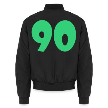 90. 90 JAHRE. 90-JÄHRIGES JUBILÄUM. 90-JÄHRIGES JUBILÄUM. - Unisex Bomberjacke - Schwarz - Hinten - AI Model Male 185 light (185cm)